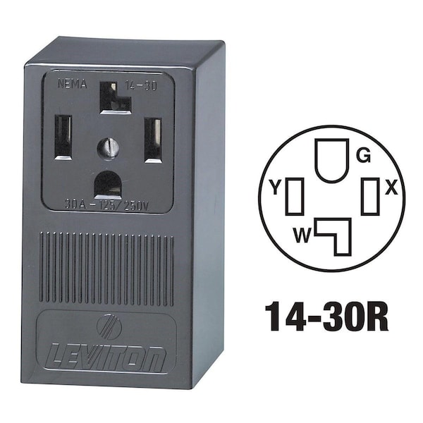 Straight Blade Receptacle, 14-30R, 30 A, 125/250V AC, 3 Pole, 4 Wire, Surface Mount, Grounded